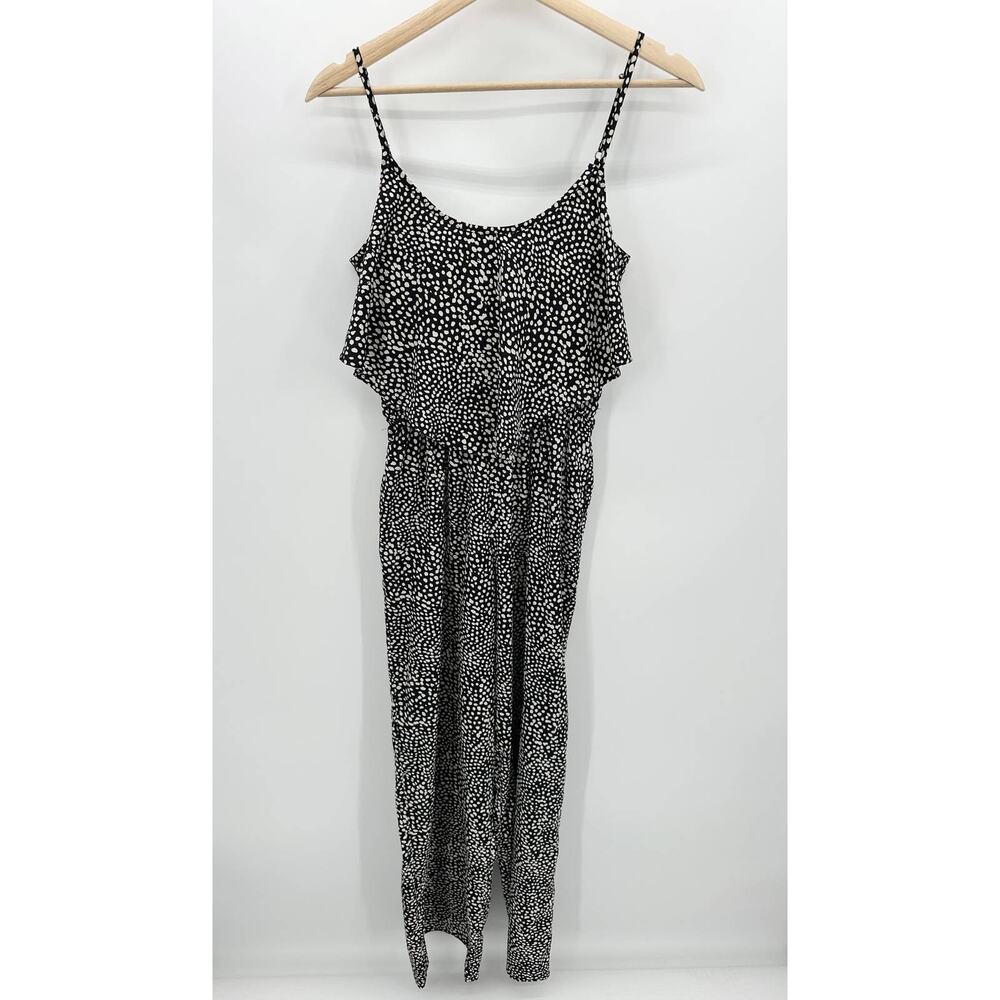 Bar III Jumpsuit Women SMALL Black Cream Polka Dot Sleeveless Pockets Romper
